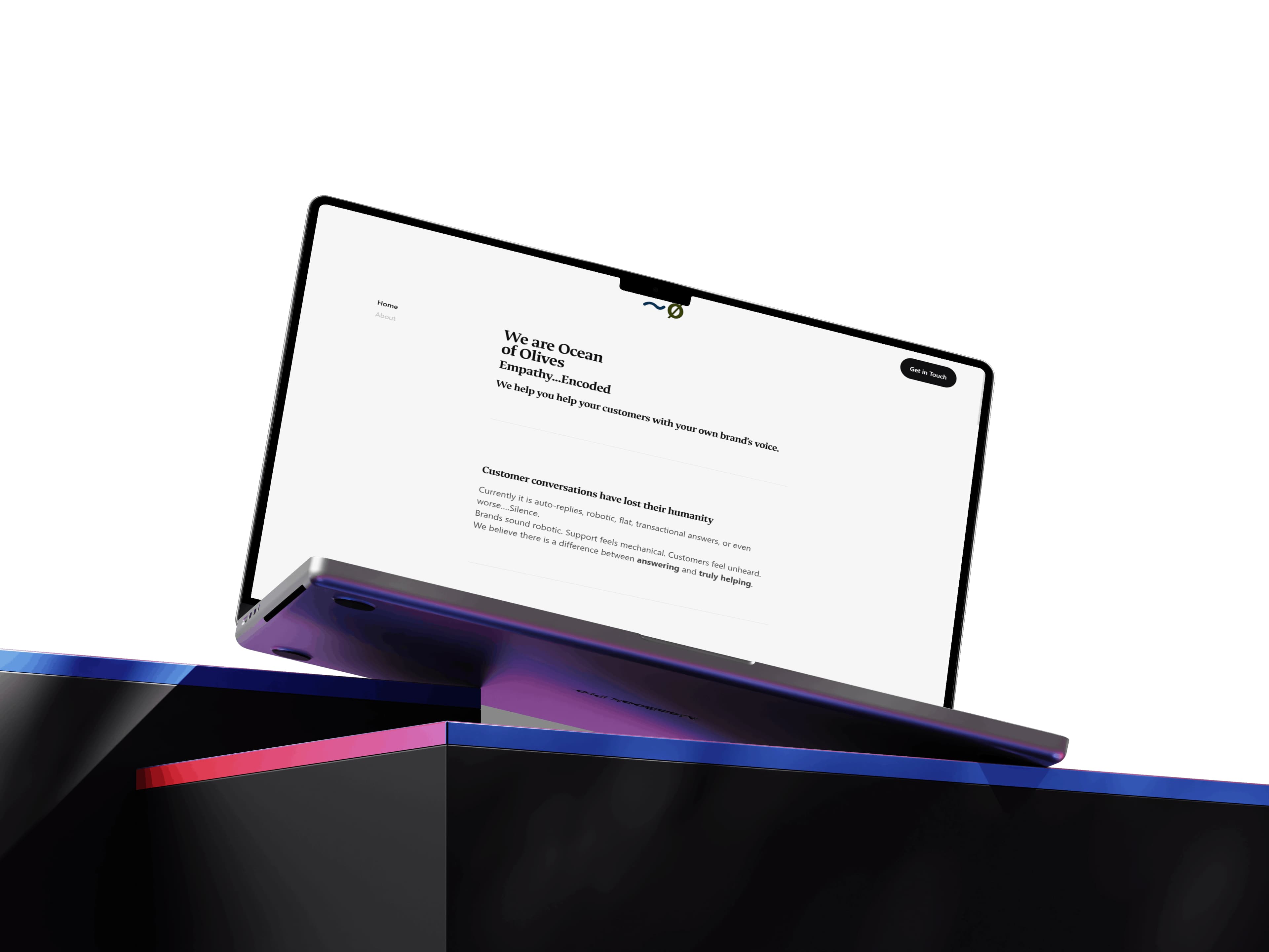 Ocean of Olives - AI agency website for building empathy-encoded chatbots that help e-commerce brands deliver human customer experiences on social messaging platforms